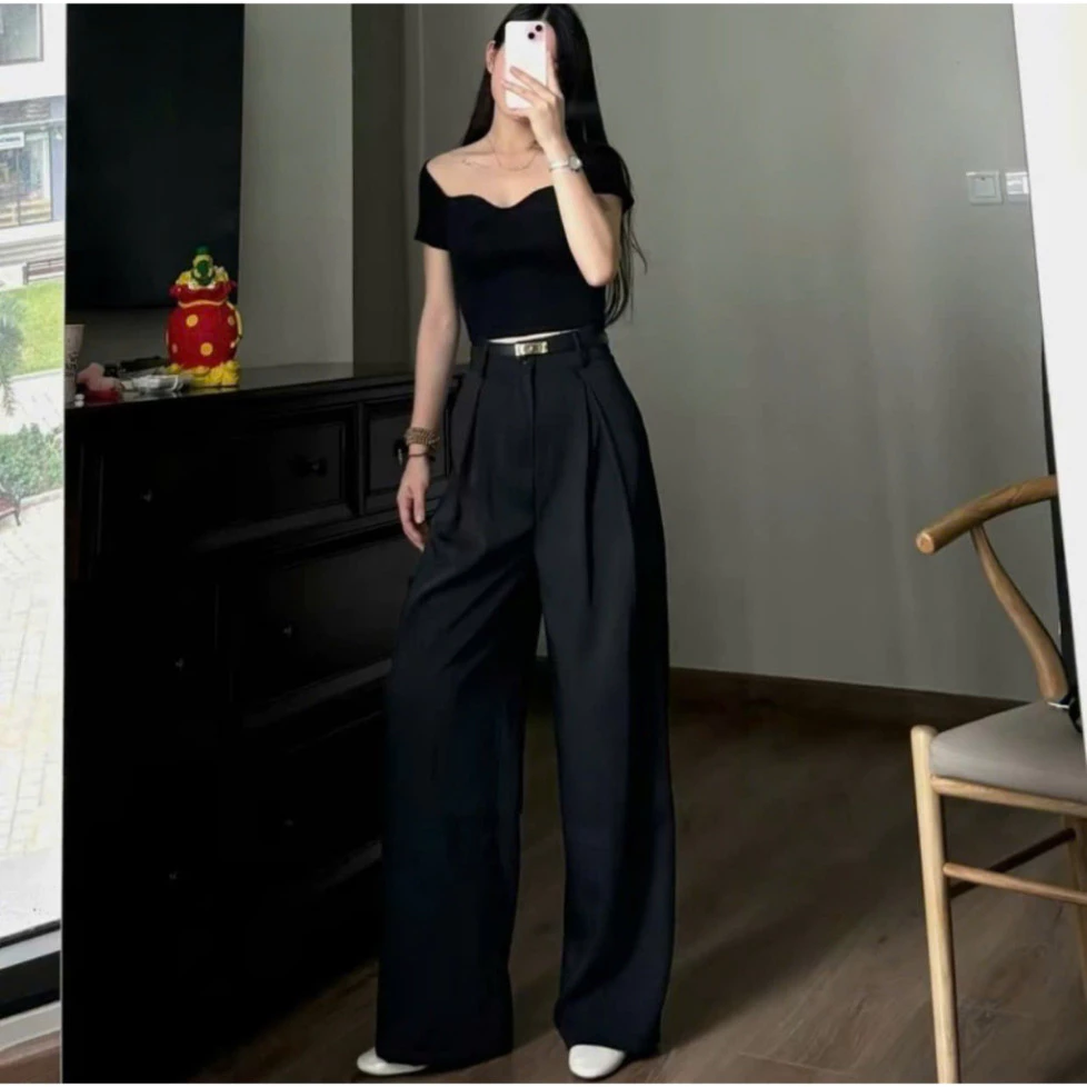Quần Tây Suông ống rộng ly lệch cập cao tôn dáng (Chất Gold Nhật mềm mịn rủ quần ) M131 - Ảnh 2