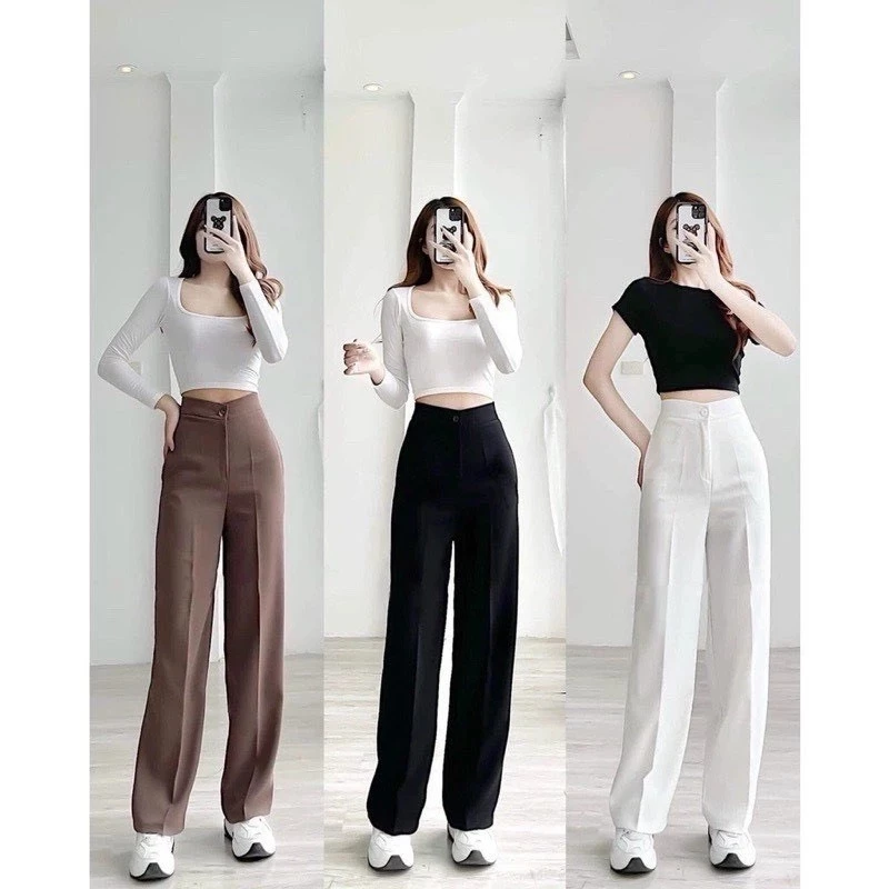 Quần Âu Nữ Ống Rộng Cạp Cao Vải Mềm Mịn Rủ, Quần Tây Ống Đứng Dáng Suông 1 Cúc Và 2 Cúc - Ảnh 2